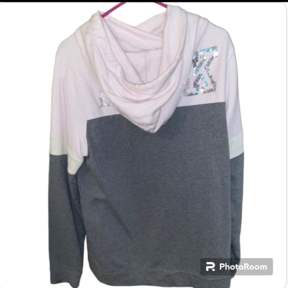 PINK VS Colorblock Pullover Hoodie w/ Silver Sequins Gray & Light Pink Black Dog - Picture 4 of 8